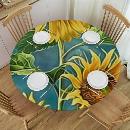 

Sheronv Sunflower Round Table Cover Stain Resistant & Washable for Indoor Outdoor Tablecloth Kitchen Dining Wedding Parties 100% Polyester with Elastic Edge Outdoor Picnic Camping Indoor