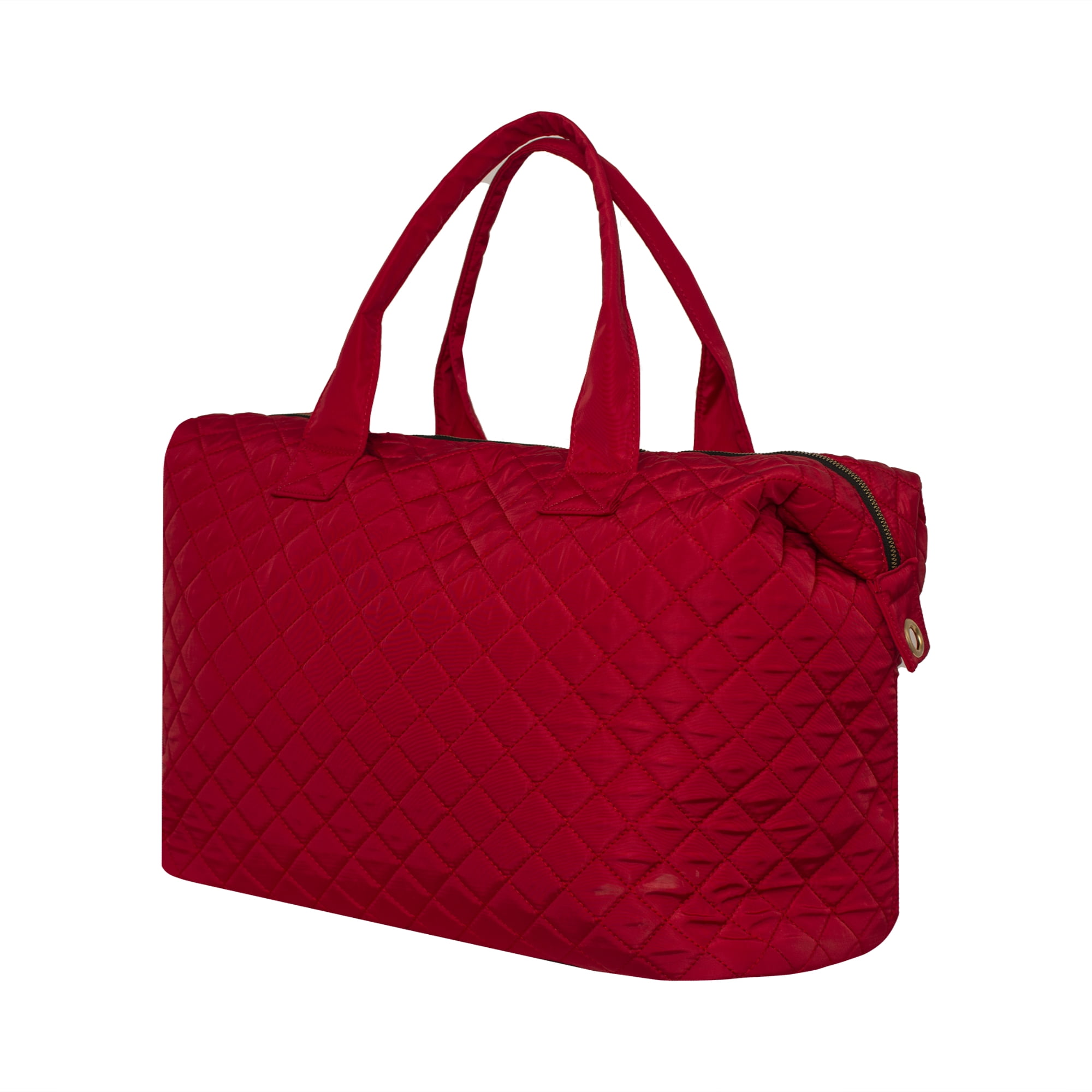 Alexis Bendel Red Checkered Pattern Nylon Travel Duffle Tote Bag for Women