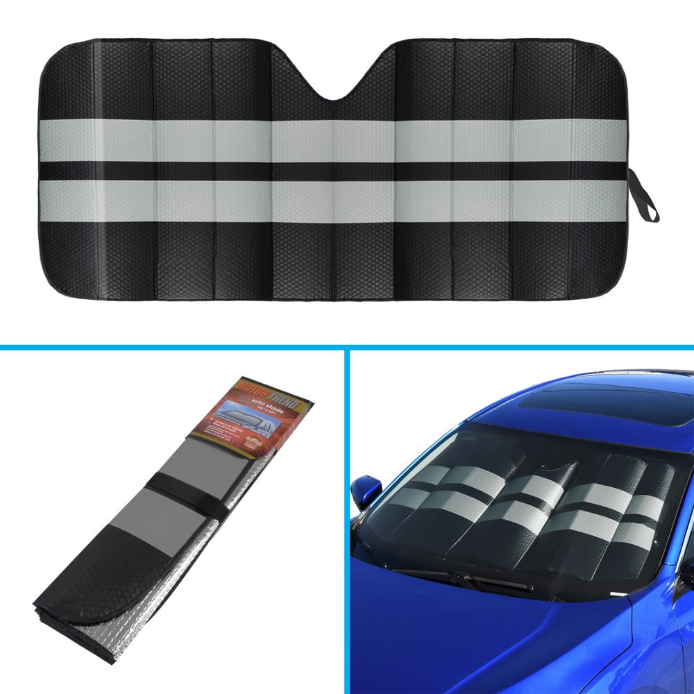 Motor Trend Blue Folding Car Auto Sun Shade Reflector 2 Mesh Window Shades 