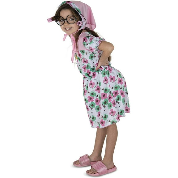 Dress Up America Granny Costume for Girls - Dress, Scarf, and Hair Rollers Grandma Set for Kids