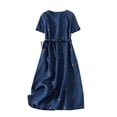 thumbnail image 3 of Robes Grande Taille Surdimensionnées et Lin Imprimé à Pois Manches Courtes Robe Maxi Bleue m, 3 of 3