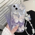 thumbnail image 2 of for iPhone 13 Pro Max Case Cute Glitter Butterfly with Lanyard Wrist Strap, Curly Wave Frame Shape Aesthetic for Women Girls Clear Soft Silicone Shockproof Protective Phone Cover Case, Purple, 2 of 7