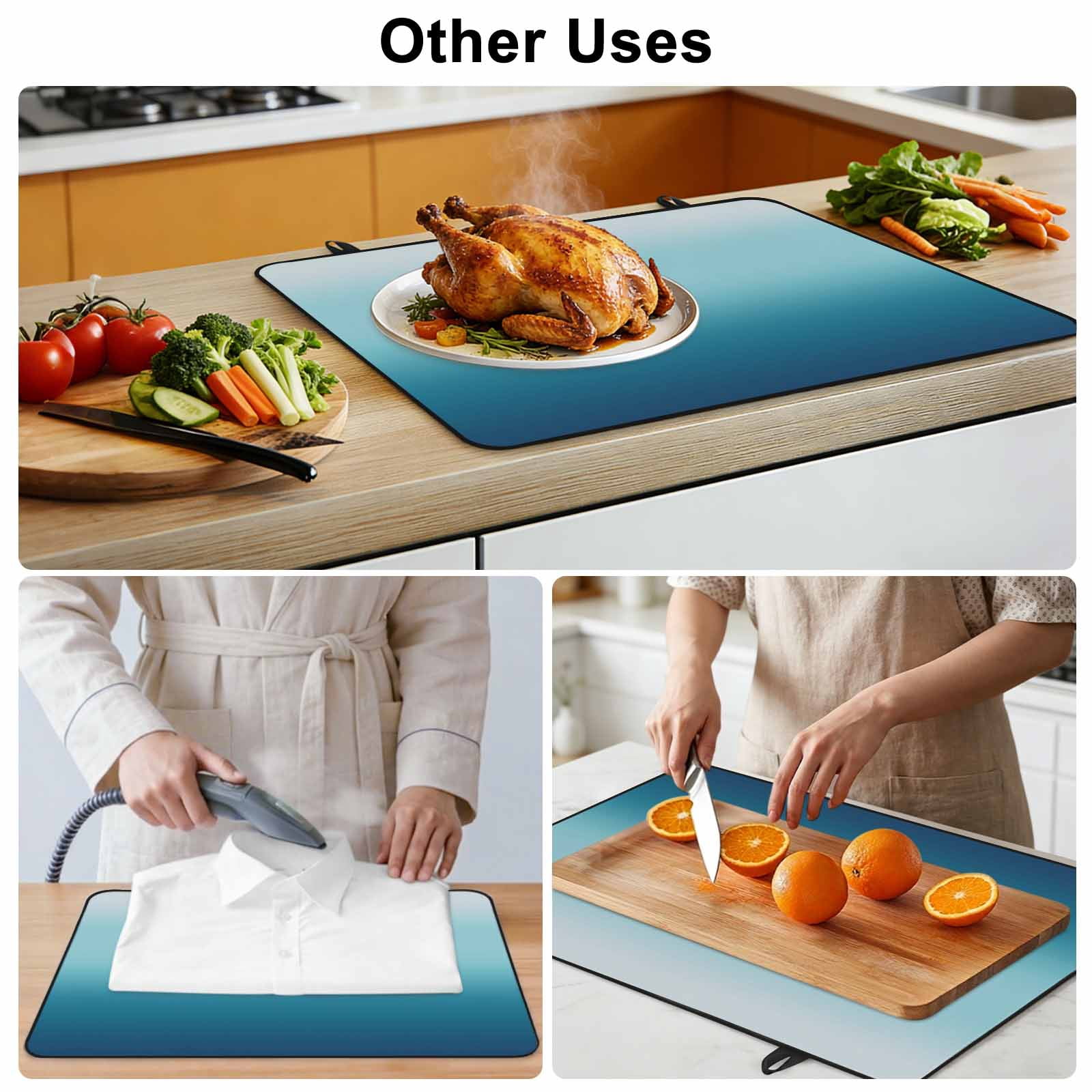 Navy Blue Ombre Stove Top Cover for Electric Stove, Heat-proof & Non Slip Glass Top Stove Cover Protector, Teal White Gradient Modern Abstract Art Kitchen Flat Cooktop Rubber Mat 36x21 Inches