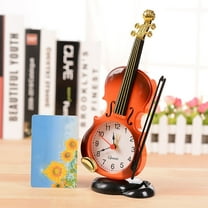 Toyvian Simulation Violin Shape Desktop Clock Brown Plastic Quartz Movement