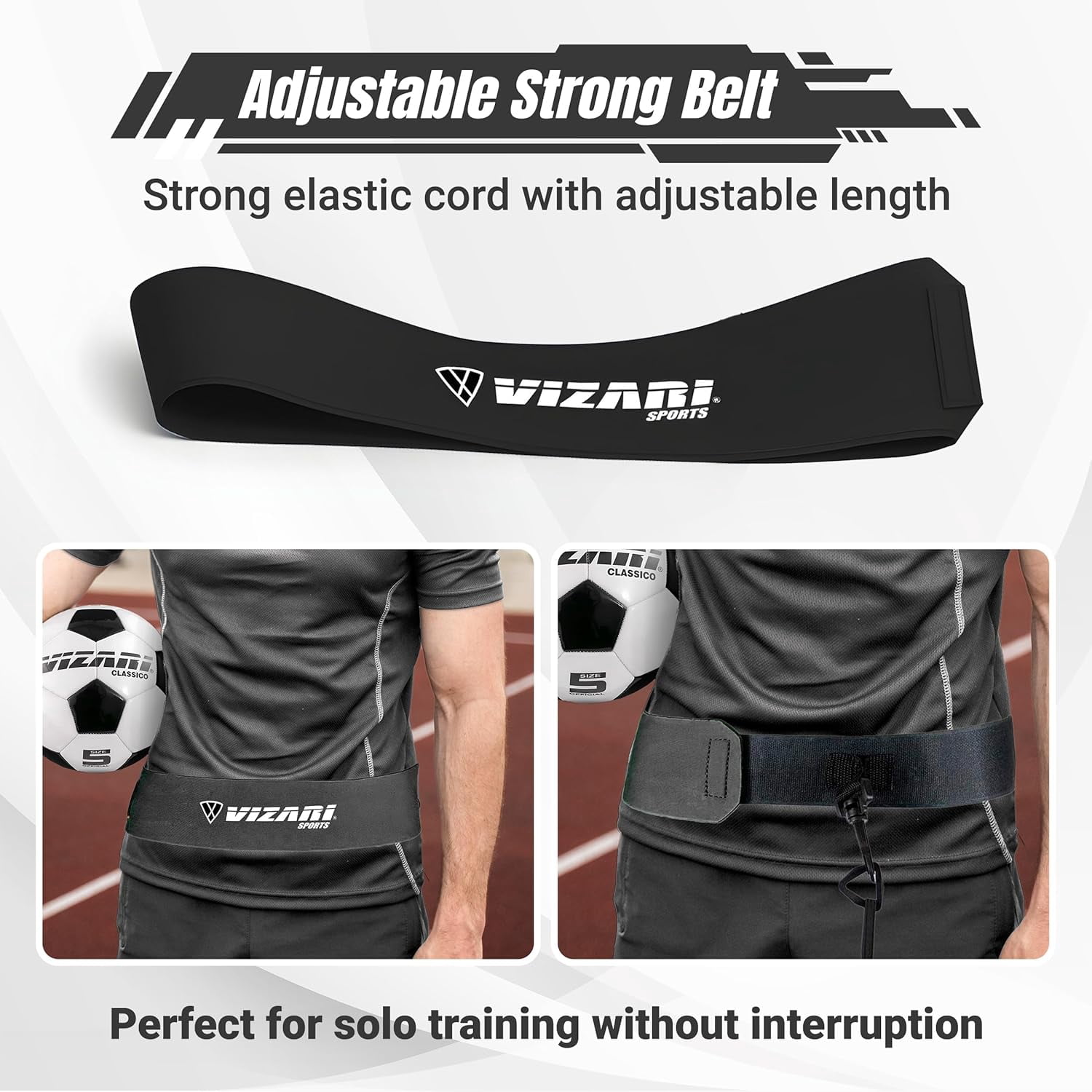 Vizari Soccer Trainer Belt - Solo Training for Youth & Adult - Soccer Kick Trainer for Ball Sizes 3, 4, 5 | Ideal for Volleyball, Rugby, Football (Ball Not Included) (Black)