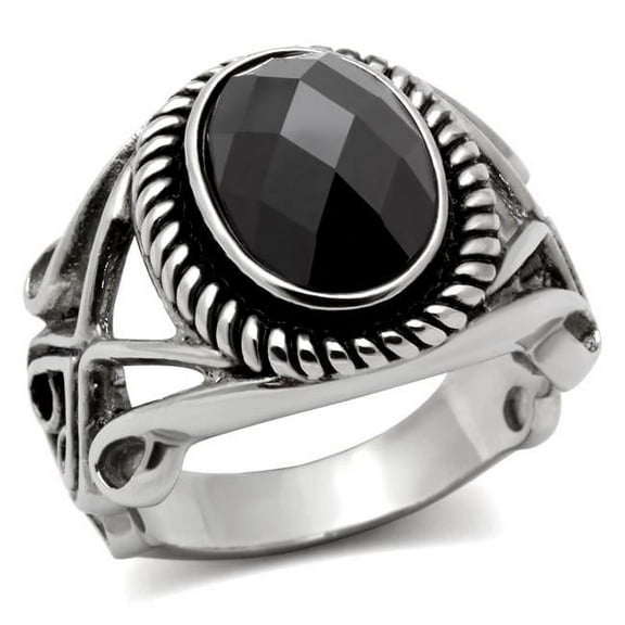 Alamode TK322-8 Men High Polished Stainless Steel Ring with AAA Grade CZ in Black Diamond - Size 8