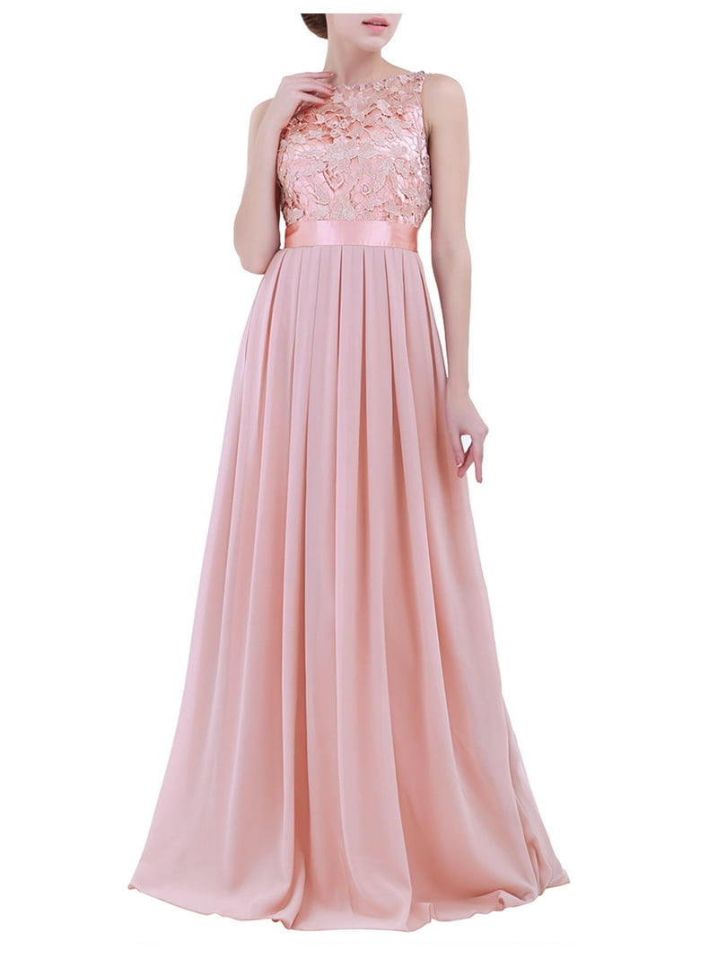 Miaeowve Womens Wedding Guest Dresses Sleeveless Lace Chiffon Bridesmaid Cocktail  Party Prom Dress Formal Gown Pearl Pink 6 - Walmart.com