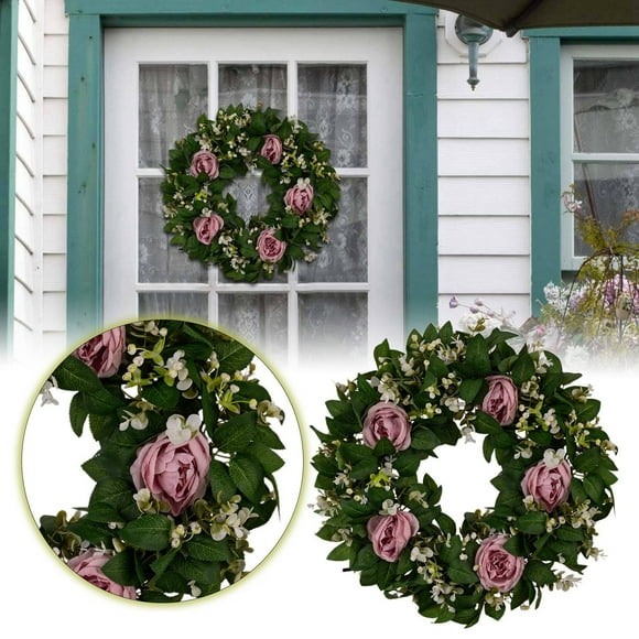 Wreaths for Front Door, Wreath Summer Front Door Wreath Hanging Flower Wreath Door Hanging Decoration Flower Decorative Wreath for Indoor and Outdoor, Summer Door Wreath