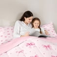 thumbnail image 4 of Erosebridal Cartoon Ribbon Full Size Comforter Sets for Kid, Butterfly Knot Bedding Sets, Pink, 3 Pieces, 4 of 6