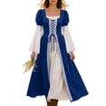 thumbnail image 2 of Women's Renaissance Medieval Dress Square Neck Flare Sleeve Maxi Gown Vintage Irish Peasant Dress Lace-up Waist Halloween Costume Cosplay Fair Festival Party Wear, 2 of 9