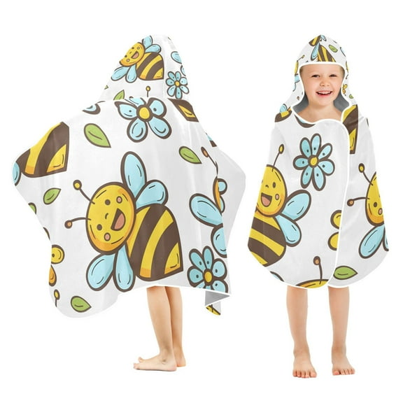 Cute Funny Bee Toddler Hooded Beach Towel 24" x 50" Kids Bath Towels Soft Quick Dry for Swim Pool Boys Girls