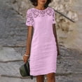 thumbnail image 2 of Vestido informal de encaje para mujer: cuello redondo, manga corta lisa, vestido de fiesta elástico y suave, 2 of 7