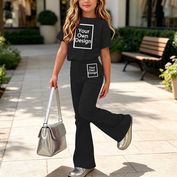 LvhaoGJOB Little Kids Girls T-Shirt and Shorts Outfit Set, Black - graphic print, custom print