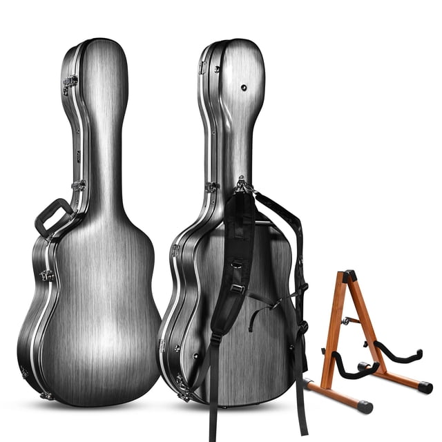 Yescom ABS Acoustic Guitar Case with Backpack Straps & Stand Kit Fits for 41" Lockable Hardshell Carrying Case for Travel Music Recording Studio