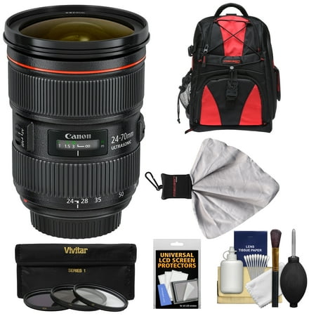 Canon EF 24-70mm f/2.8 L II USM Zoom Lens with Backpack + 3 Filters Kit for EOS 6D, 70D, 7D, 5DS, 5D Mark II III, Rebel T3i, T5, T5i, T6i, T6s, (Best Portrait Lens For 5d Mark Iii)