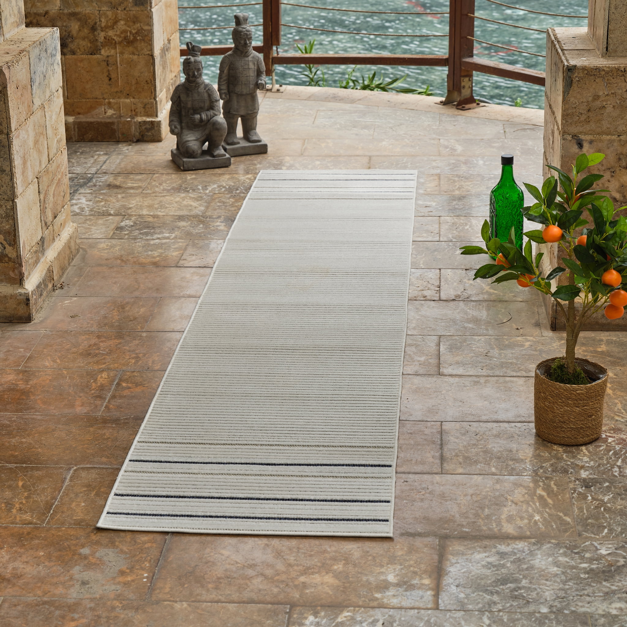 Rug Branch Maise Abstract Indoor Outdoor Area Rug, Cream Blue, Modern - Entryway, Hallway, Bathroom