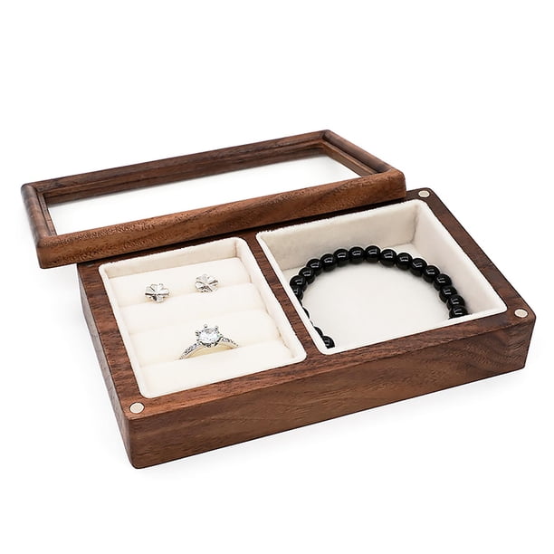 Caja de joyería de madera Retro portátil para pendientes, anillos, pulseras, collares, soporte de almacenamiento, exhibición