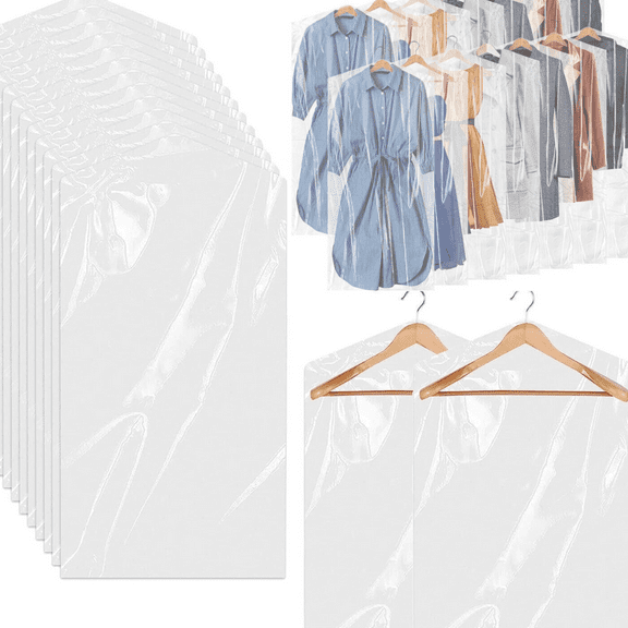 20x Plastic Garment Bag Clear Cleaning Hanging Clothes Dust Protector Cover
