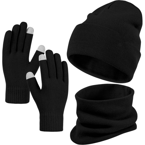 Winter Knit Hat, Scarf, and Gloves Set, Cuffed Beanie Ski Fashion Set for Men and Women