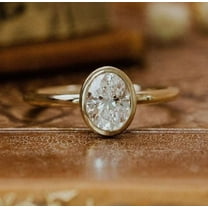 vylahjewellery 1 Ct Oval Cut Bezel One Diamond Ring White Gold Plated Solitaire Ring Moissanite Valentine's Special Gift for Women