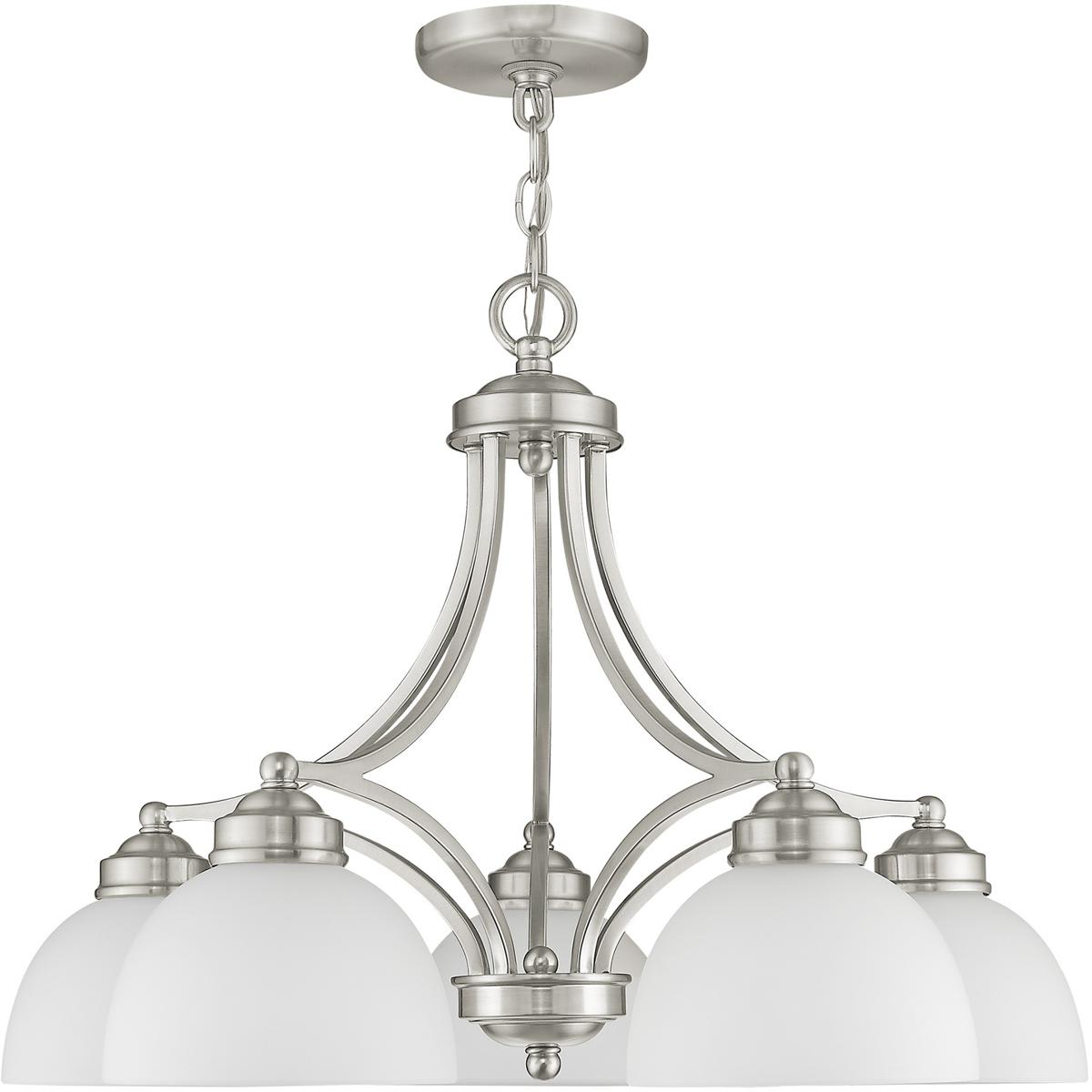 5 Light Brushed Nickel Chandelier with Satin Glass Shade