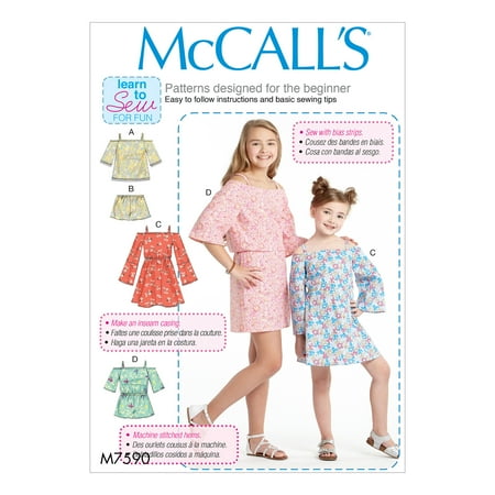 Sewing Patterns Girls Dresses McCall's Sewing Pattern Children's/Girls' Off-the-Shoulder Top, Dress and Romper wit-7-8-10-12-14 ()