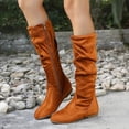 thumbnail image 2 of Pandaie Slouchy Knee High Boots for Women Classic Faux Suede Leather Low Heel Zip Pull on Fashion Long Tall Riding Boot for Fall Winter, 2 of 7