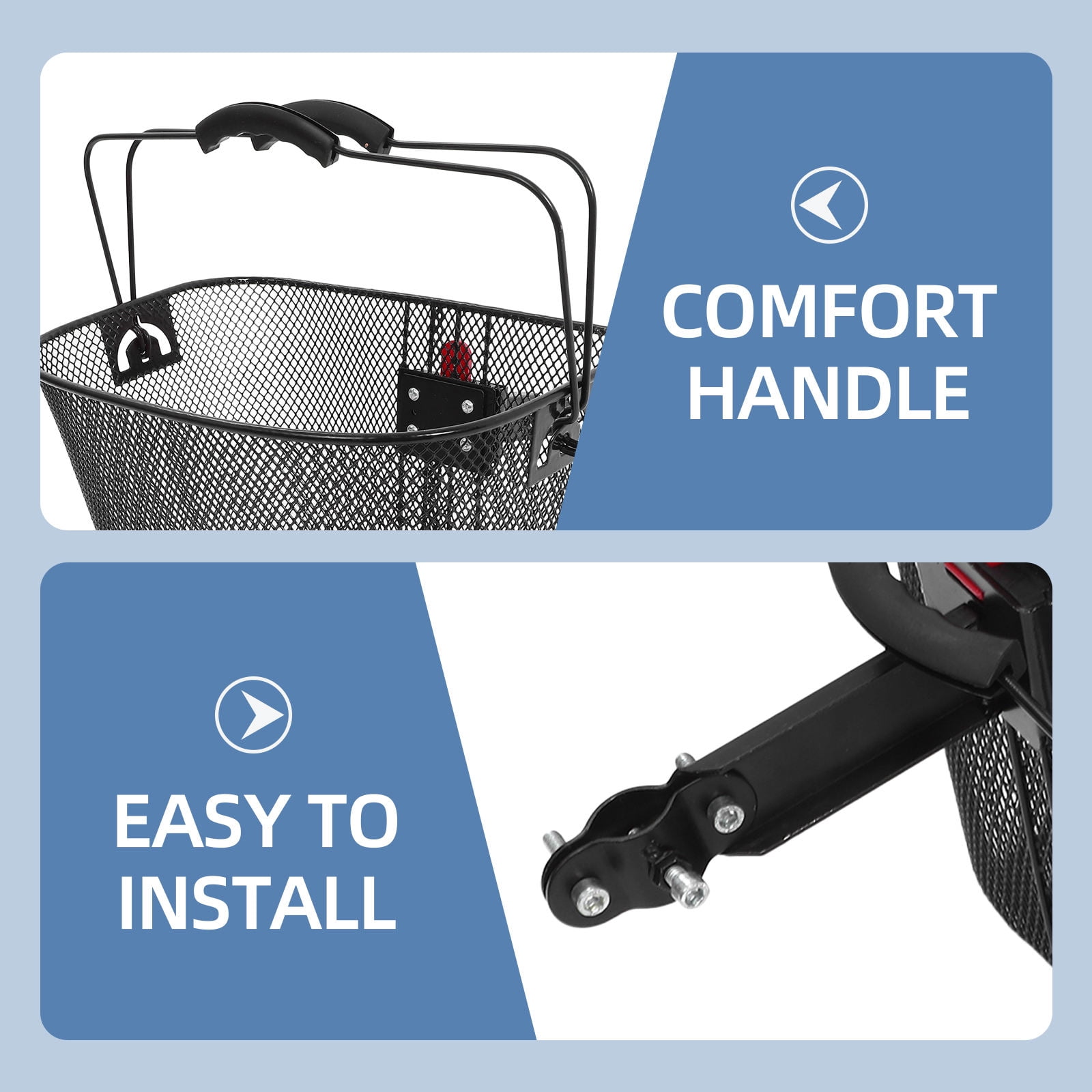 PBPBOX Black Metal Bicycle Basket Front Handlebar Detachable Bike Basket for Outdoor Use and Decoration