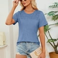thumbnail image 5 of TKLPEHG Womens Dressy Tops Fashion Summer Short Sleeve T Shirts Lightweight Solid Color Loose Casual Round Neck Tshirts Going Out Tops Blouses(Blue,XXL), 5 of 7