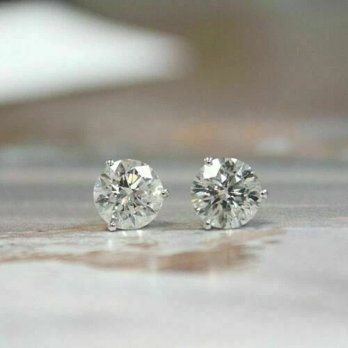 1Ct Round Cut Lab Created Diamond Stud Screw Back Earrings 14K White Gold Finish Sterling Silver Base Women’s Secure Studs