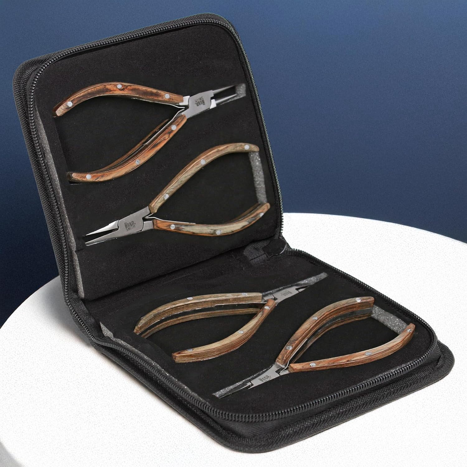 The Beadsmith Natural Elements Pliers Set - 4-Piece Kit: Chain Nose, Round Nose, Flat Nose, Side Cutter and Canvas Carrying Case – Natural Wooden Handles - Tools for Jewelry Making