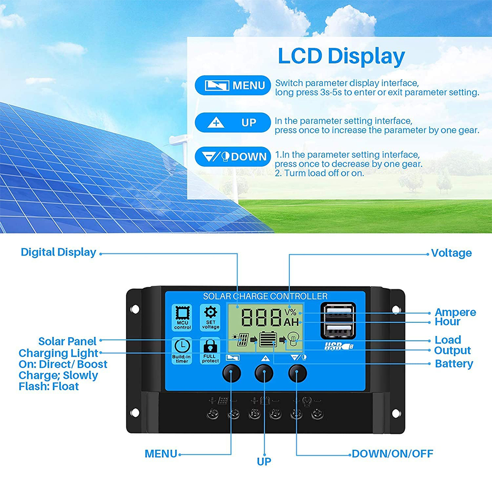 Jahy2Tech 100A MPPT Solar Panel Regulator Charge Controller Auto Focus Tracking 12V/24V