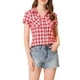 thumbnail image 1 of Camisas de cuadros para mujer INSPIRE CHIC con cuello de punta y botones, talla XL, rojo y blanco, 1 of 7