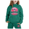 thumbnail image 2 of Zylarhe Girls Boys Sweatshirt Girls Long Sleeve Hoodie and Pants Set Warm Pullover Sweat Suit Outfits for Toddler Kids Dark Green 8-9 Years, 2 of 3