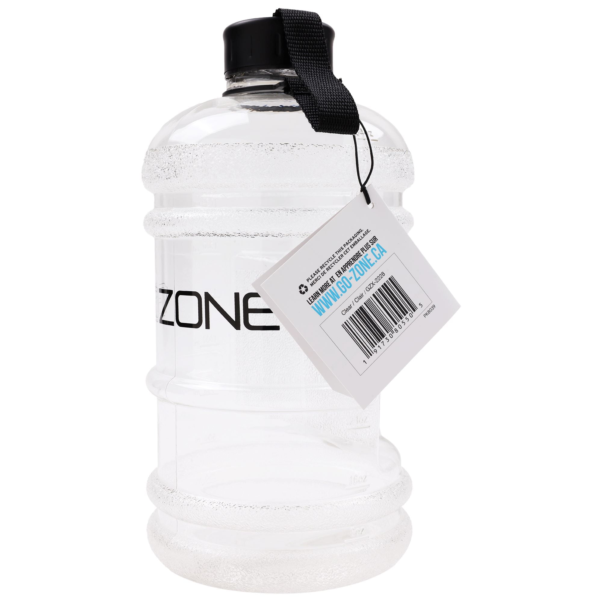 GoZone Water Bottle Jug, Half Gallon Sports Water Jug with Carry Handle, Clear, 64 oz, F-GOZONE 64OZ WATER JUG