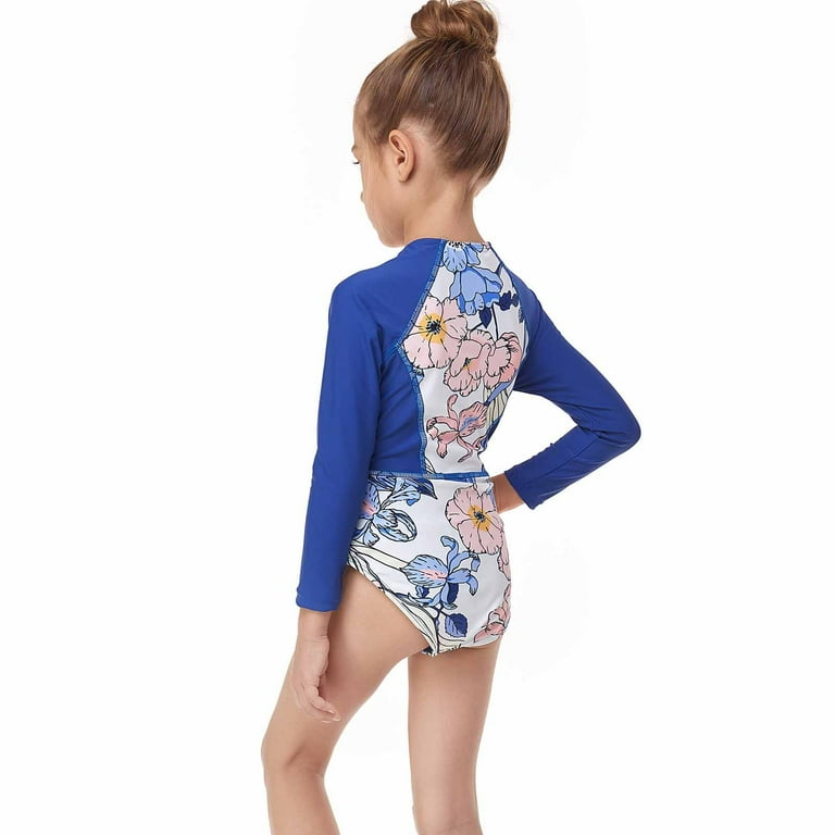 Odeerbi Kids Girls Rash Guard Swimsuits 2024 Long Sleeve Surfing Swimsuit One piece Zippered Swimsuit Baby Girls Swimwear Printed Children s Swimsuit Blue 7 8 Years Walmart