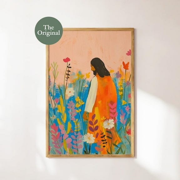 Jesus & The Wildflowers Modern Christian Art Bible Verse Wall Art Poster Watercolor Painting Colorful Prints Wall Art, Modern Wall Decor, 8x12 UNFRAMED