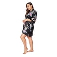 thumbnail image 2 of KIM+ONO Plus Size Short Kimonos Satin Robe for Women, Plus Size Japanese Robe, Womens Kimono Robes- Floral - Peacock & Blossoms - Black, 2 of 4