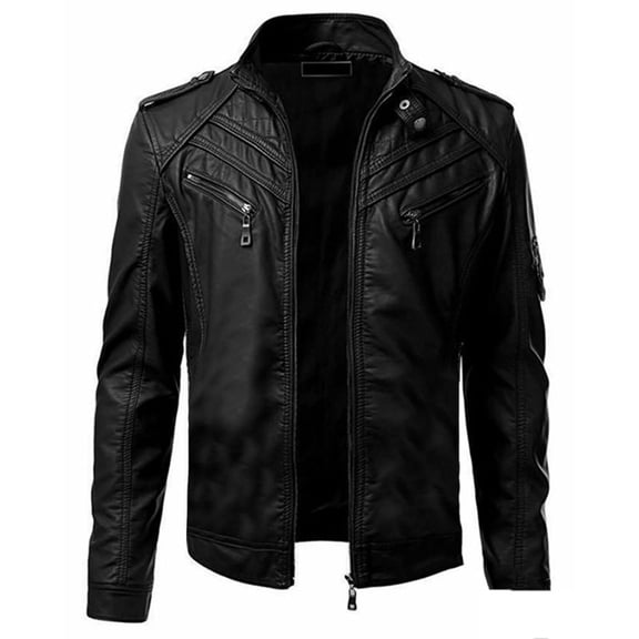 Brilliant Jackets for Men Big and Tall 5Xl Clearance Winter Casual Stand Collar Motorcycle Leather Jacket Coat Black S