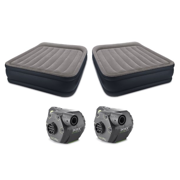 Intex Queen Air Bed w/ Built In Pump & 120 V Cordless Air Bed Pump (2 Pack)