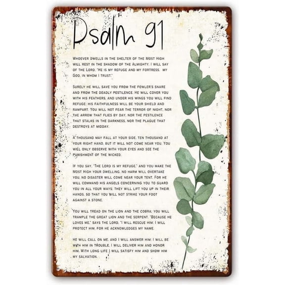 5.5x8 Inch CosrKee Psalm 91 Metal Tin Sign Bible Verses Wall Decor Scripture Wall Art He Will Cover You With His Feathers Artwork Decoration For Living Room Wall Plaque Metal Tin Sign
