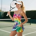 thumbnail image 2 of Yuyamidu Rainbow Tennis Dress Built in Shorts Whilpool Tie Dye Spaghetti Straps Tennis Dresses Stretchy Womens Golf Outfit Sleeveless Cross Back Active Dress Size L, 2 of 7