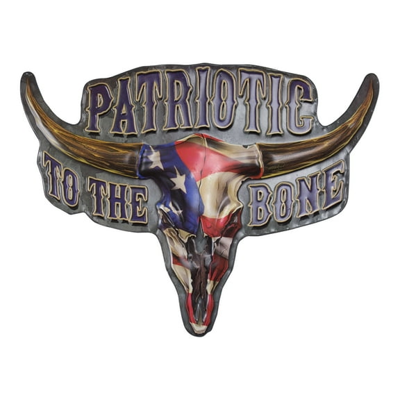 American Art Decor Patriotic to the Bone Embossed Metal Sign - Room Decor for Bar, Man Cave, Garage, Game Room & More