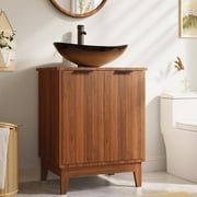EROMMY 24" Rustic Freestanding Bathroom Cabinet, Bathroom Vanity with Sink Combo Set, with Standing Pedestal Cabinet, Gold Boat Vessel Sink