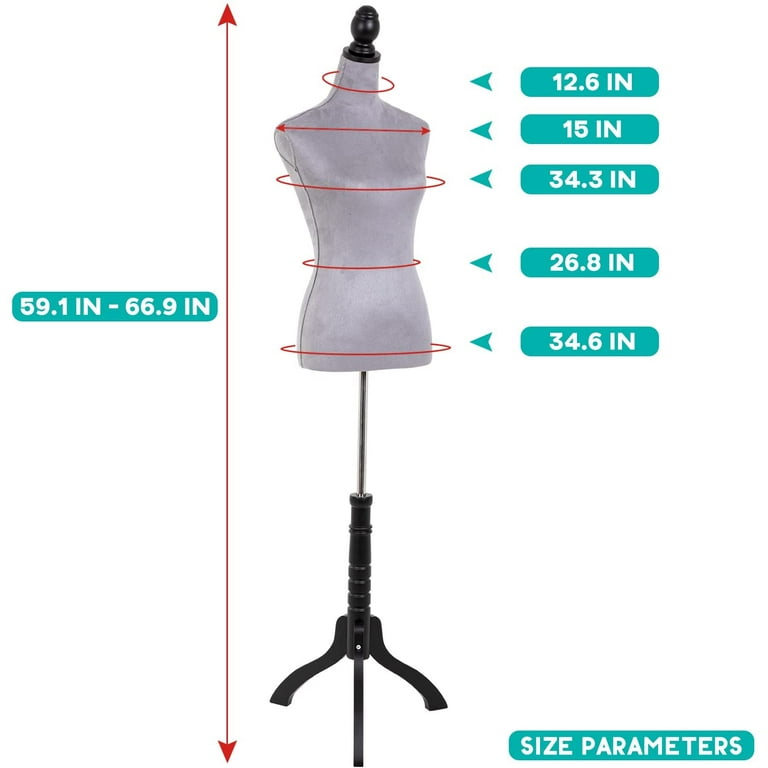FDW Female model sewing dress form human body 59-67 inch adjustable dress  with vertical wooden base, White 
