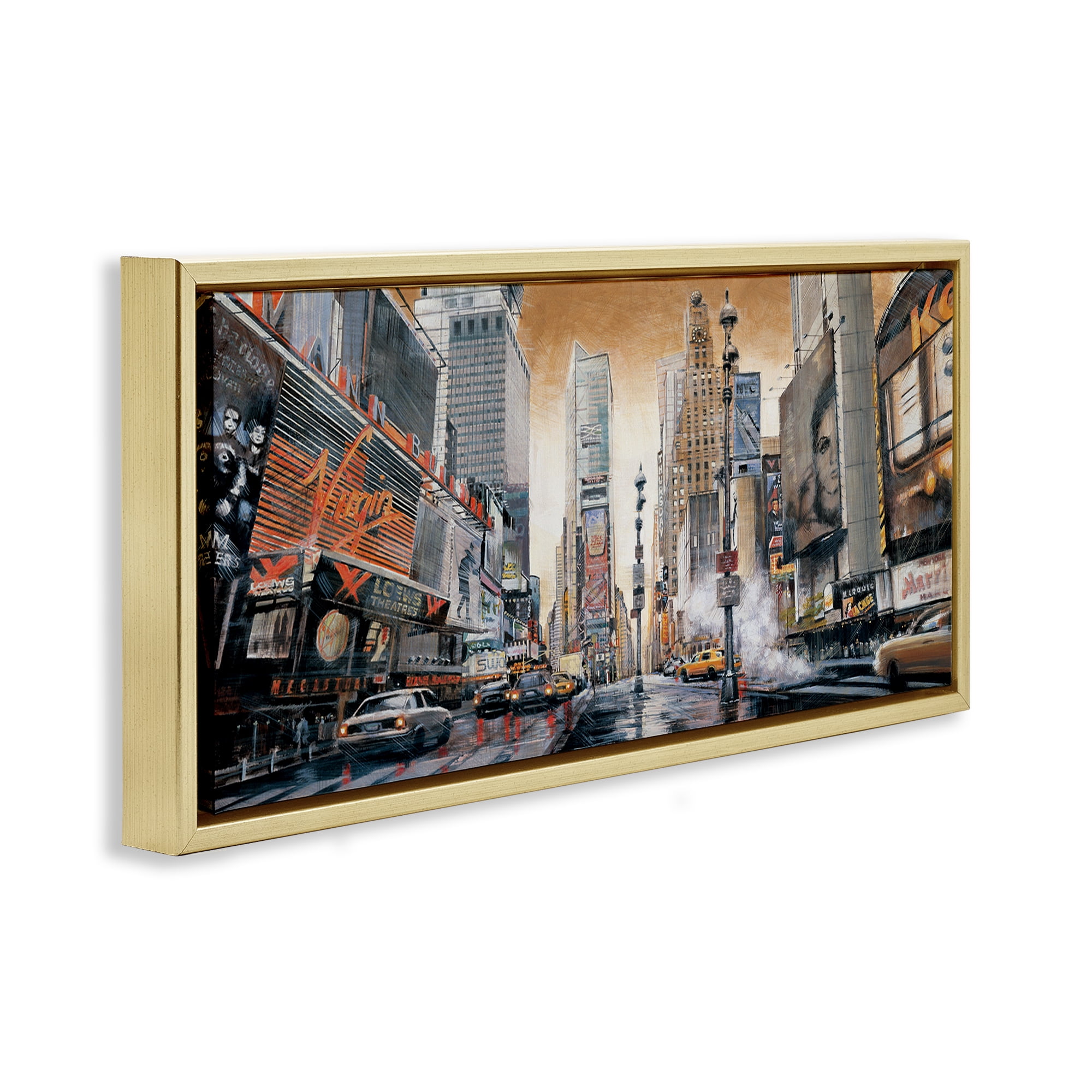 Stupell Industries New York Cityscape Scenery Painting Gold Floater Framed Art Print Wall Art, 31 x 14