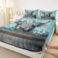 thumbnail image 3 of Homewish Kawaii Farmhouse Cow Queen Sheet Sets, Cyan Western Flower Flat Sheet, Countryside Animal Queen Fitted Sheet, Breathable Home Decor, 4-Piece, 3 of 7