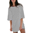 thumbnail image 2 of Vestido Yousify de algodón de manga corta a rayas blancas y negras, 2 of 6