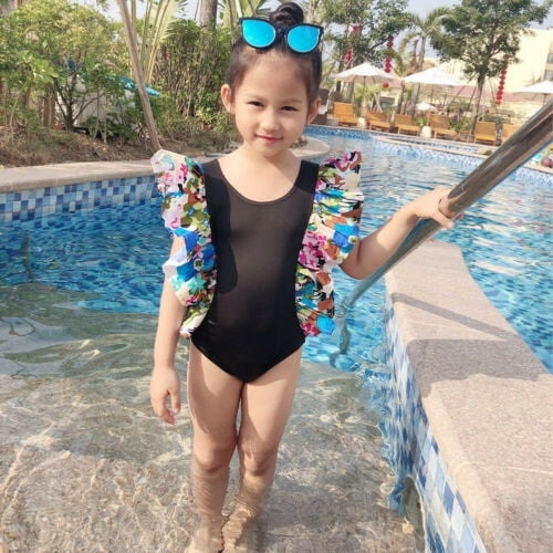 Toddler Girl Swimsuit Kids Baby Girls One Piece Swimsuit Ruffle Floral Swimwear Bathing Suits Beach Wear 