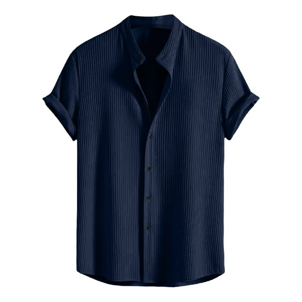 Vestido de Camiseta, Hombre de Color Sólido de Pie Cuello de Manga Corta Camisa Superior, Poliéster Casual de Moda